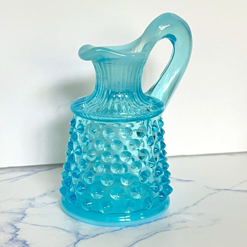 Fenton Art Glass 4" Blue Aqua Opalescent Hobnail Cruet Decanter Bottle VTG